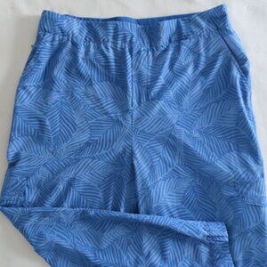Soft Surroundings Blue Printed Palm Leaf Cargo Jogger Pants Pull On Beachy XL